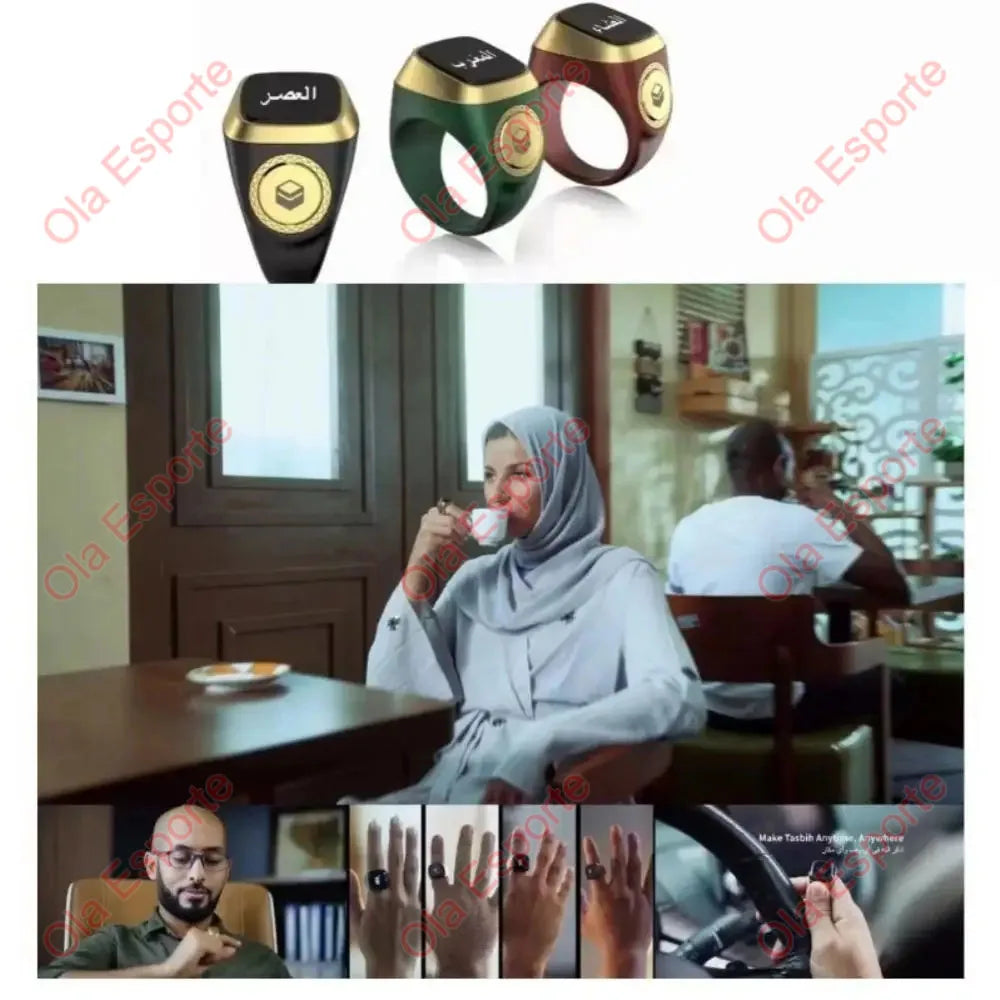 2026 Qibla Smart Zikr Ring Praise Tasbih Tally Electronic Digital Counter for Muslims 5Prayer Time Vibration Reminder Waterproof