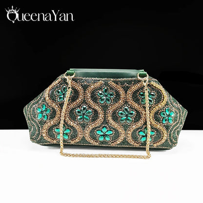 Queena Yan High Quality 2025 Newst Hot Selling Open Toe Slingback Sandals with Bag Set in Green Color For Women Wedding Party