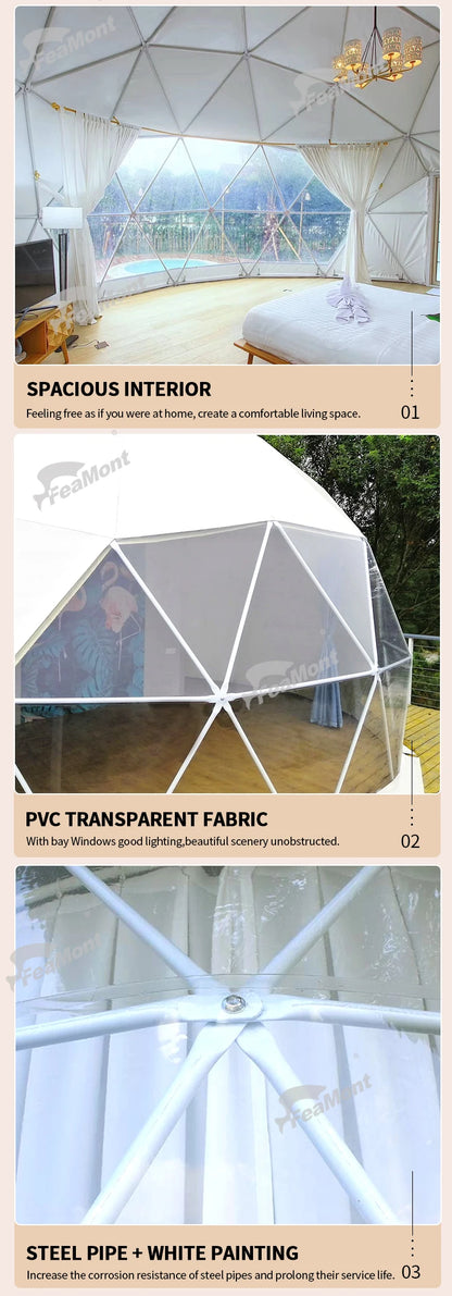 【Best-selling】FEAMONT Roof Pvc Heated Eco Prefab Transparent Geodesic Dome Hotel Glamping Tent House Desert Round Dome Tent For