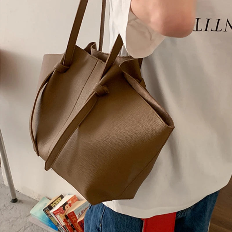 Luxury Designer Women's Soft PU Leather 2-in-1 Shoulder Tote Bag Set Big Capacity Branded Shopper Handbags Gray Blue PinkTan