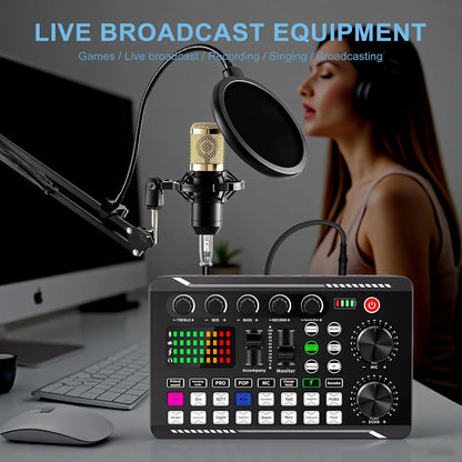 Podcast equipment set, with BM-800microphone (gold)and F998 sound card,podcast equipment forpodcasting,singing, gaming and live streamingstudioequipment