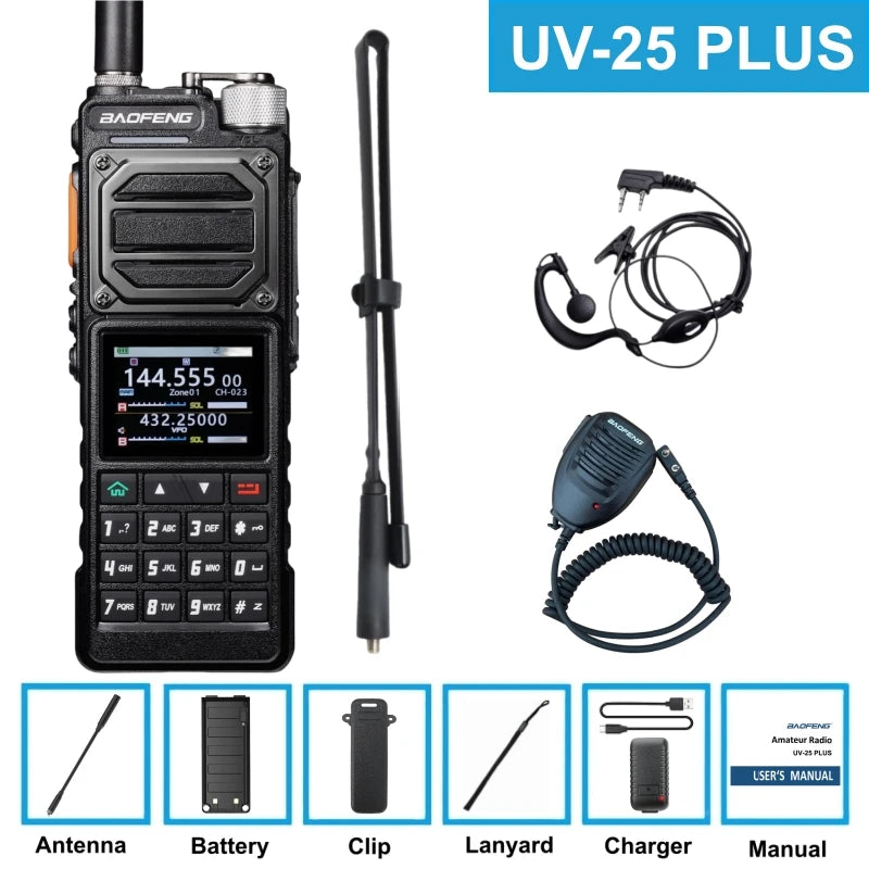 BAOFENG UV-25 Walkie Talkie UV25 Tri-Band Wireless Frequency NOAA Type-C Charger AM Long Range Ham Portable Two Way Radio