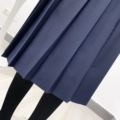 Japanese Uniform Student College Pleated Skirt JK Korean Sailor Navy School Uniform High Waist Knee Length Skirt For Girl