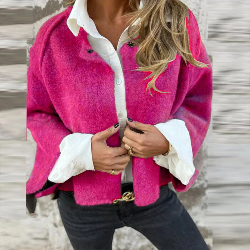 Autumn Winter Jacket Women Coats Wool Design Long Sleeve Solid Short Jacket Woman Casual Outwear