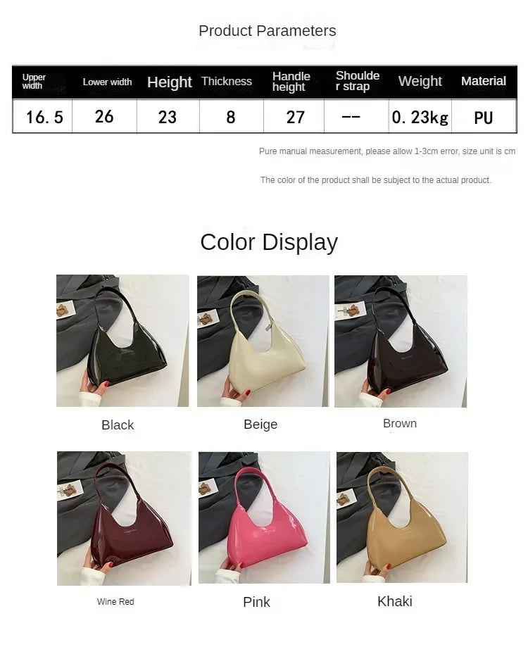 Trendy Designer Solid Shoulder Bags for Women Handbags and Purses 2024 New Fashion Patent Leather Underarm Ladies Tote Bags