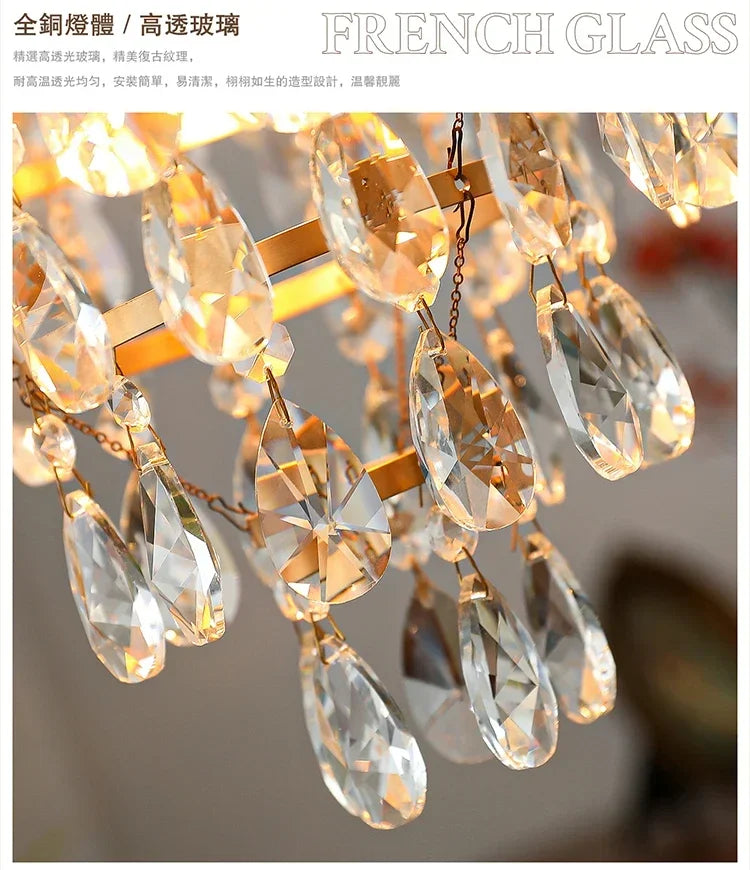 Modern Luxury Chandelier LED Crystal Vintage French Pendant Lamps for Living Dining Table Room Golden Crown Lighting Home Deocr