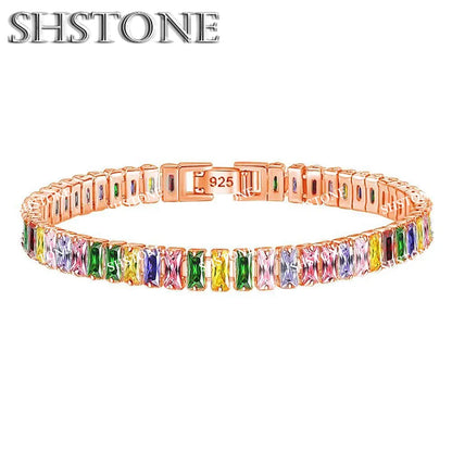 Noble 925 Sterling Silver Bracelet Chain Luxury Color Crystal Hand Jewelry For Women Charm Wedding Gift Party 18cm