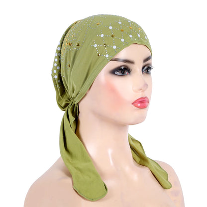 H089 Fashion turban hijab with gold sequins muslim hijab scarf islamic headscarf hat amira pull on headwrap