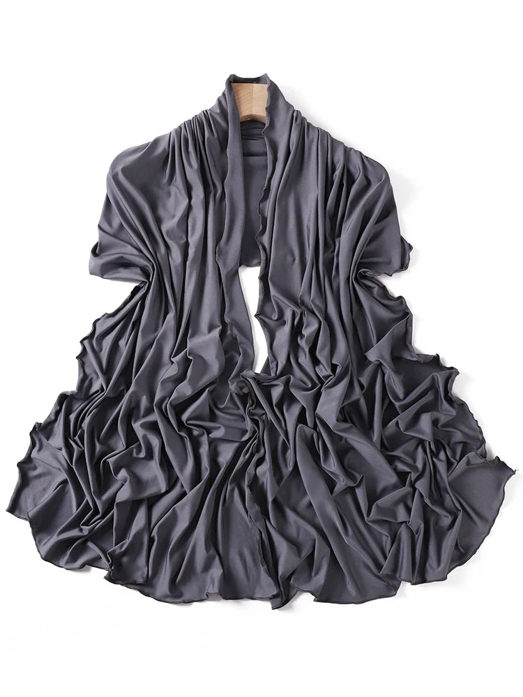Luxury Wavy Edge Jersey Hijab for Women Solid Color Milk Silk Scarf Headscarf Autumn Shawl Stretchy Chiffon Scarf Ramanda
