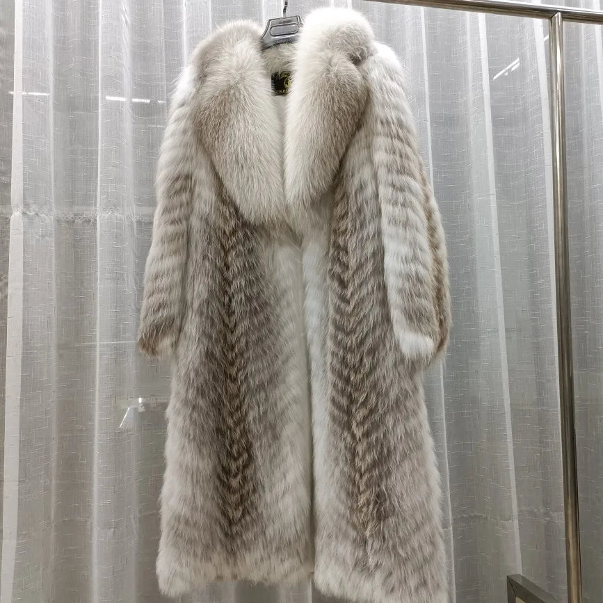 2025 Women's Real Fox Fur Winter Coat X-Long Natural Fluffy Luxe Jacket Streetwear Fashion