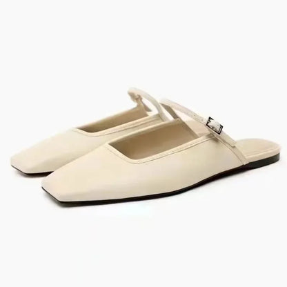2025 Summer Mules Shoes for Women Luxury Slik Fashion Solid Square Toe Casual Lady Flat Sandals New Design Slingback Footwear