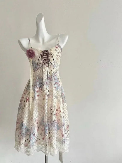 Lace Purple Dot Mini Dress Women Floral Dress Elegant Casuak Y2k Boho Kawaii Vintage One Piece Dress Korean Fashion Vintage Chic