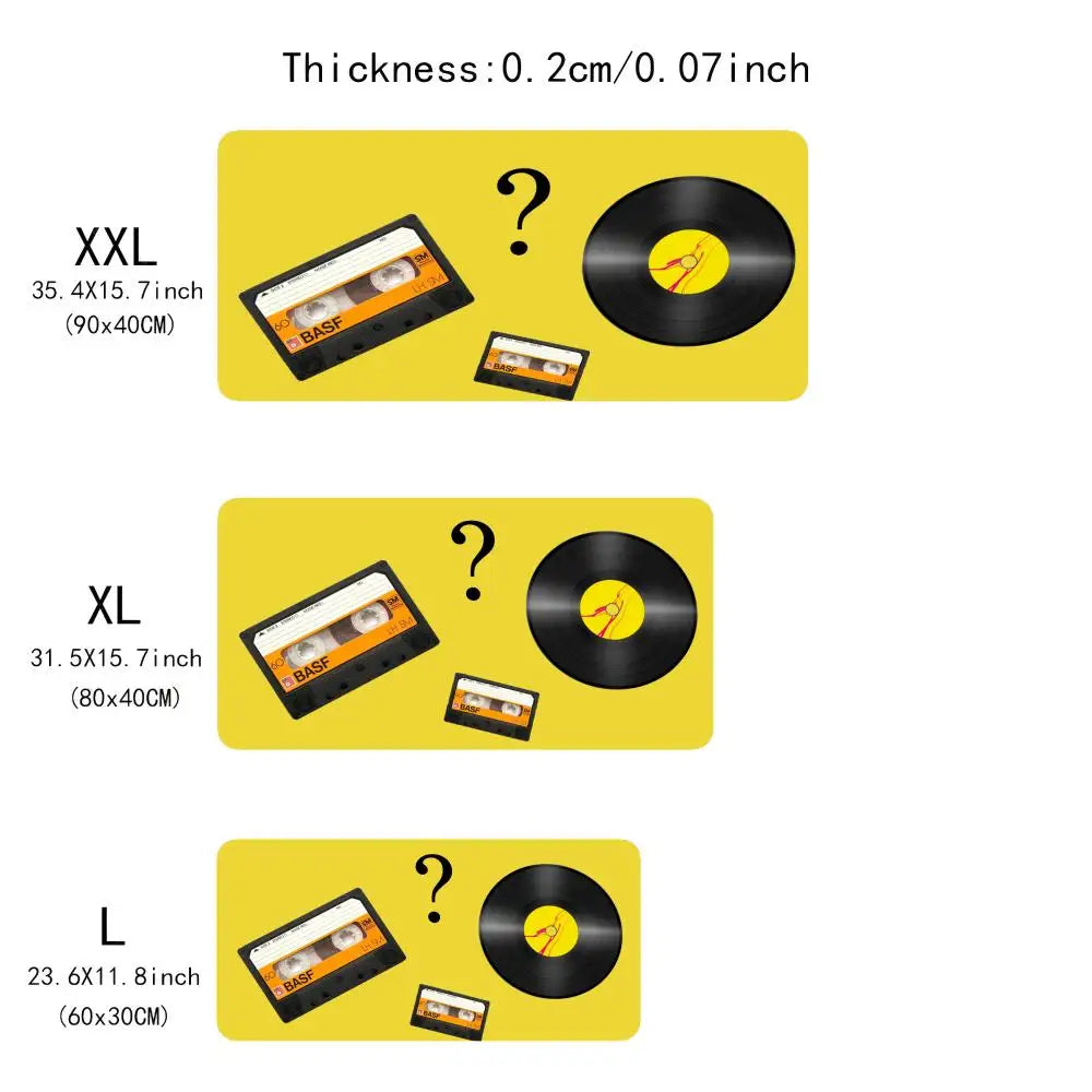 Large Size Mousepad Table Mat For Bedroom Learning Games Nostalgic Vinyl Cassette Themed For Laptop Office Desktop Mat