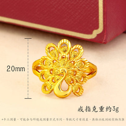 Luxury 24K 9999 Pure Gold real gold Hollow Peacock Ring Women's All-match Open Ring Engagement