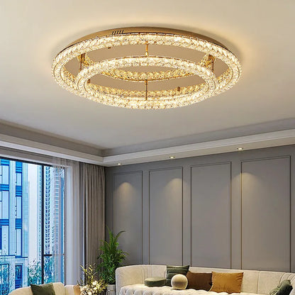 Modern Luxury Led Dimmable Chandelier Foyer Crystal Ceiling Lights Lustre Indoor Light Lamparas Round Steel Led Luminarias
