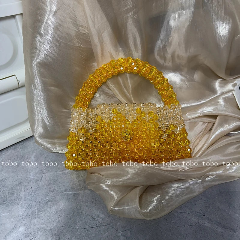 Gradient Blue Beaded Own Design Tote Bags for Women Customized Color Fashion Handbags for 2022 Chain Handle Clutch Evening Bag