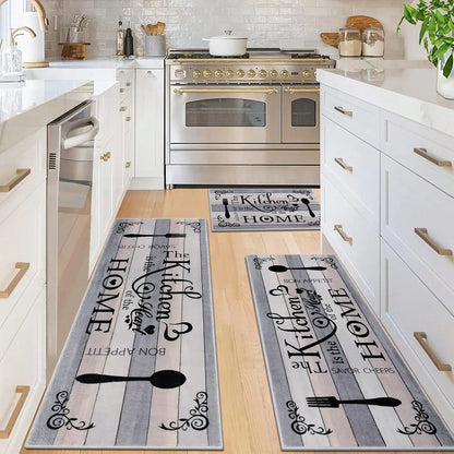 Kitchen Carpet Mat Rug - Utensils Spoon & Spice Design with 'BON APPETIT' Quote for Dining Room Home Decoration Floor Mat