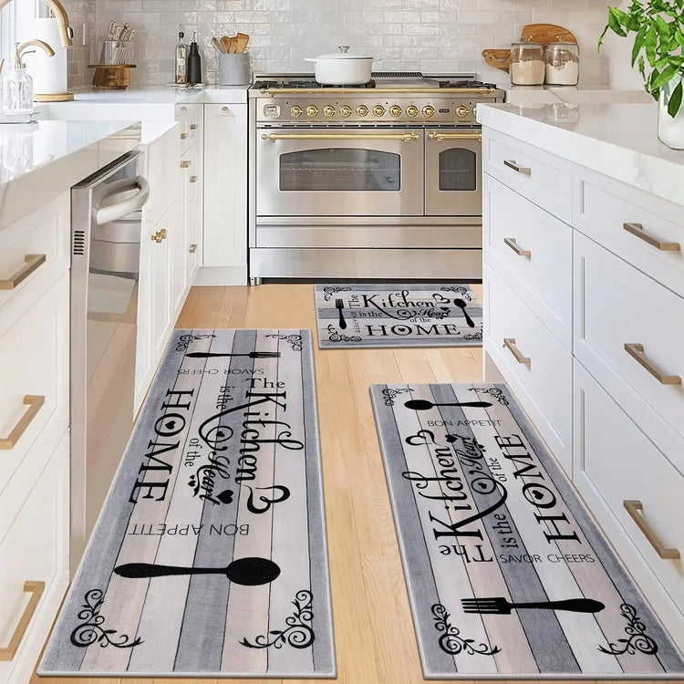 Kitchen Carpet Mat Rug - Utensils Spoon & Spice Design with 'BON APPETIT' Quote for Dining Room Home Decoration Floor Mat