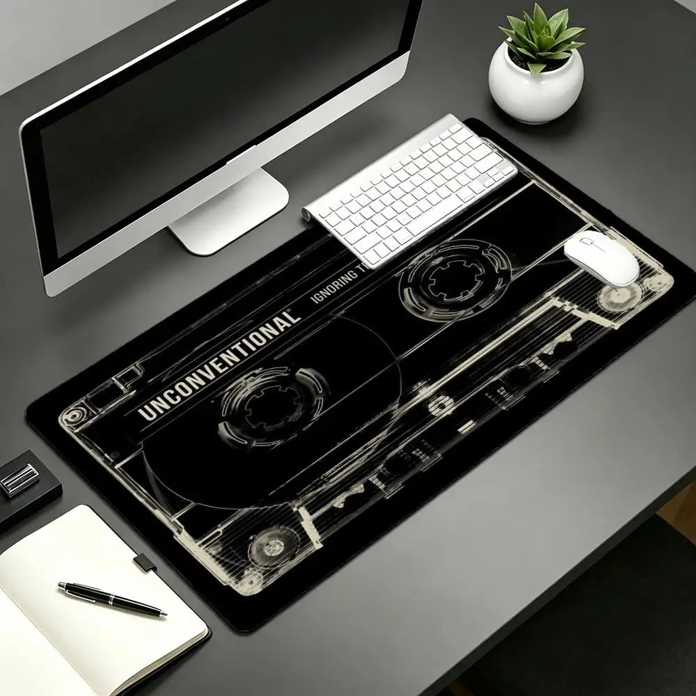 Retro Cassette Tape Mouse Pad Large Computer Office Game Table Mat Rubber Anti-slip Stitched Keyboard Mat 90x40 XXL Desk Pads