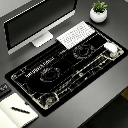 Retro Cassette Tape Mouse Pad Large Computer Office Game Table Mat Rubber Anti-slip Stitched Keyboard Mat 90x40 XXL Desk Pads