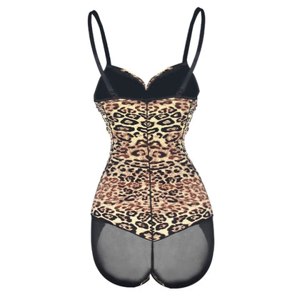 Printing Leopard Bodysuit For Women Holiday Tight Leotard With Underwire Cup