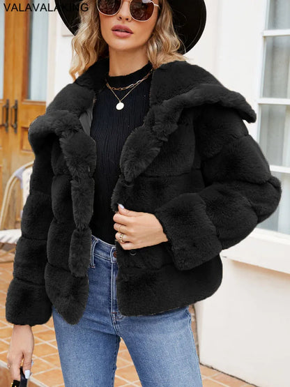2026 Autumn Winter Turndown Collar Faux Fur Coat Women Casual Long Sleeve Fluffy Plush Jacket Khaki Thick Fake Fur Warm Cardigan