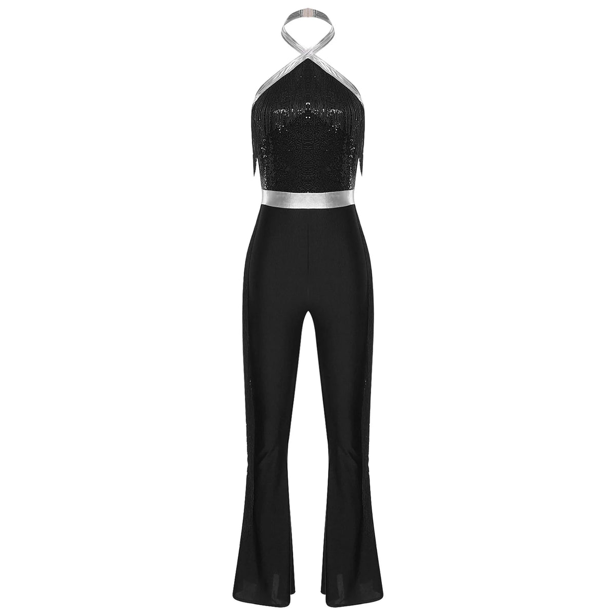 70s 80s Disco Costume Women's Streetwear Jumpsuit Shiny Clubwear Flared Long Pants Rompers Flares Metallic Hippie Party Outfit
