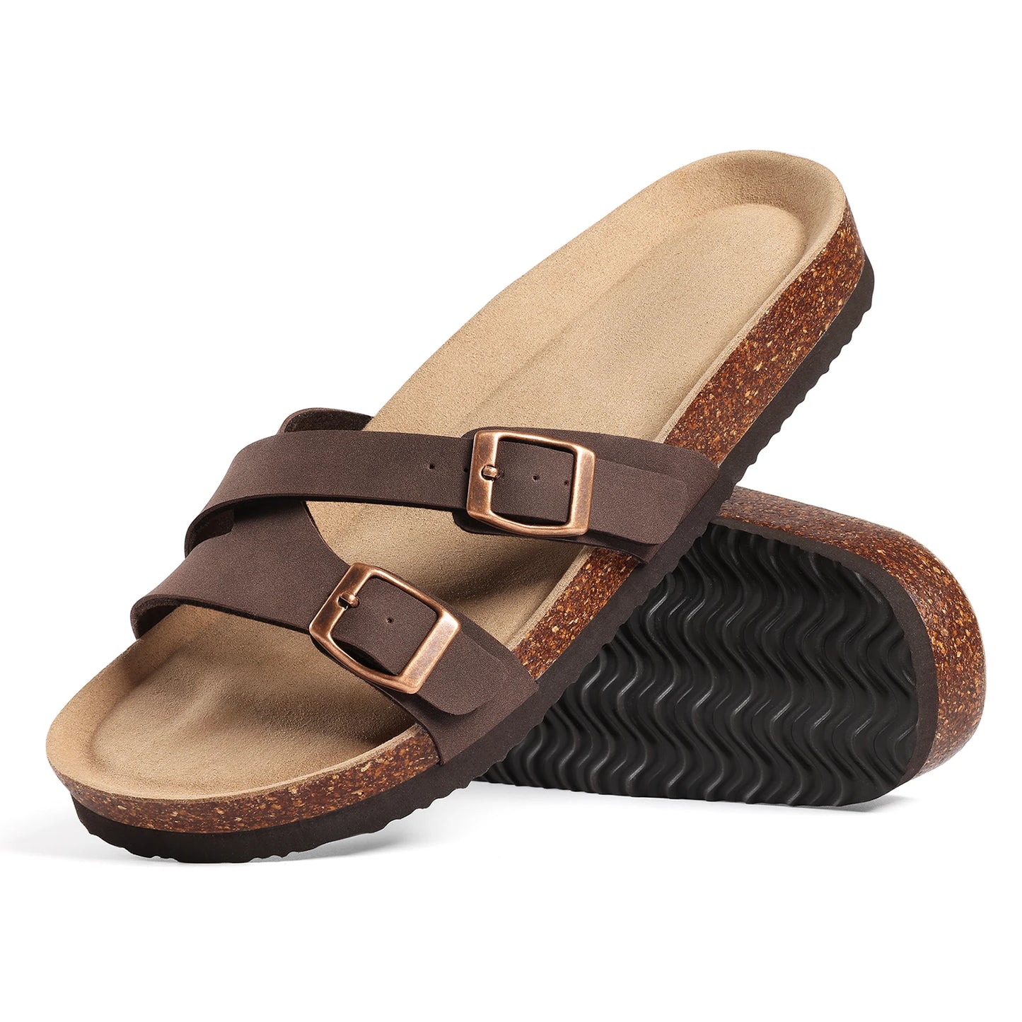 CRACOMIN Cork Insole Women's Slippers Summer Non-slip Slides Flats Slip On Slides Casual Indoor Female Sandals With Arch Support