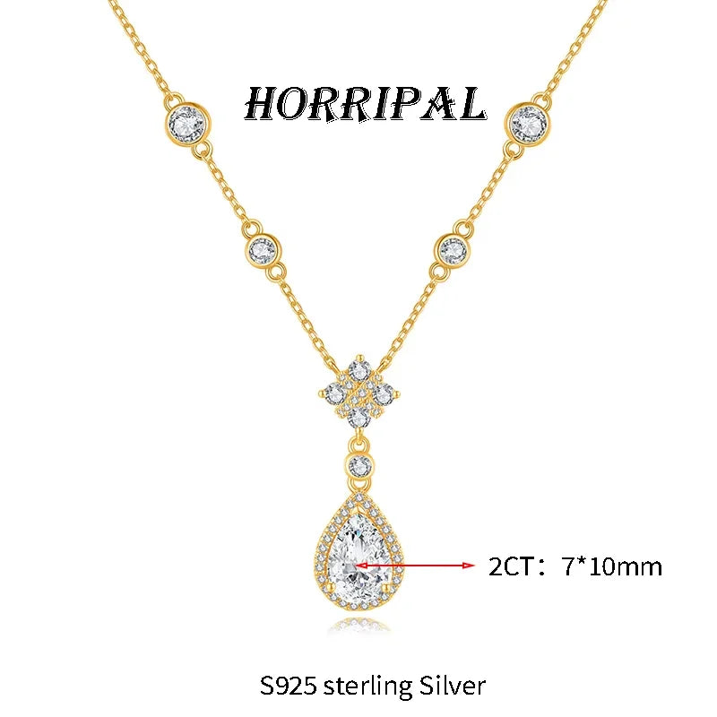 HORRIPAL D VVS1 Teardrop Moissanite Pendant Necklace for Women GRA 925 sterling Silver A Set Luxury Wedding Earring Fine Jewelry