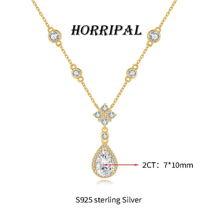 HORRIPAL D VVS1 Teardrop Moissanite Pendant Necklace for Women GRA 925 sterling Silver A Set Luxury Wedding Earring Fine Jewelry