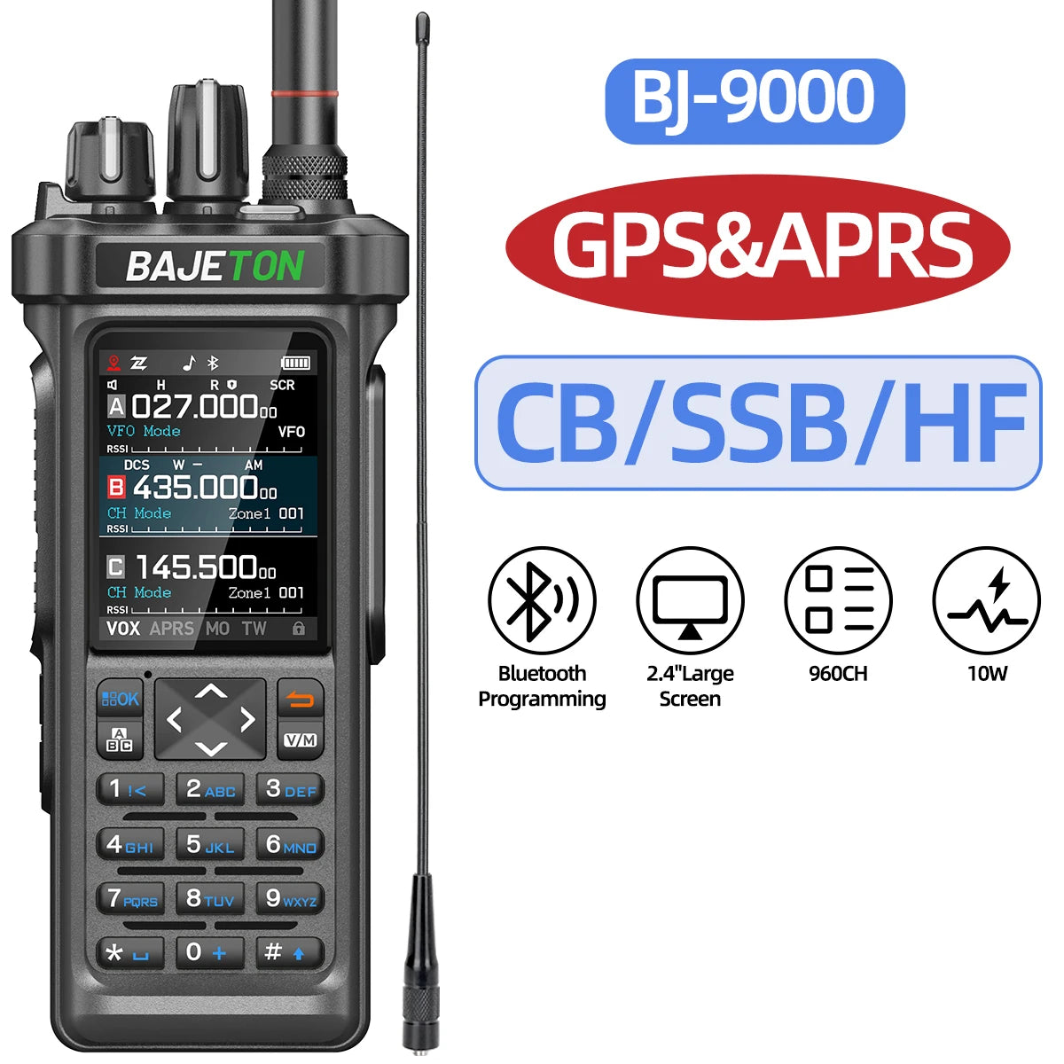 BAJETON BJ-9000 Walkie Talkie CB/SSB/RX/HF Receiver with GPS APRS 10W Bluetooth Phone Programming Same RT-950 PRO RT -950 Radio