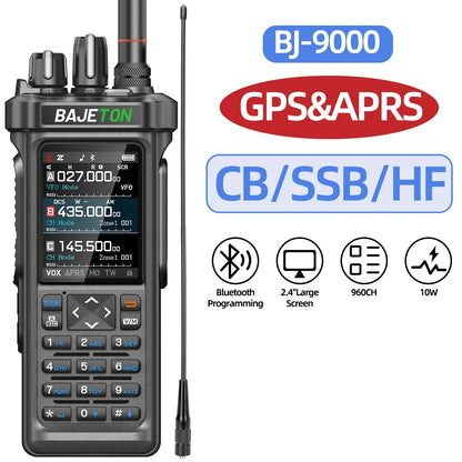 BAJETON BJ-9000 Walkie Talkie CB/SSB/RX/HF Receiver with GPS APRS 10W Bluetooth Phone Programming Same RT-950 PRO RT -950 Radio