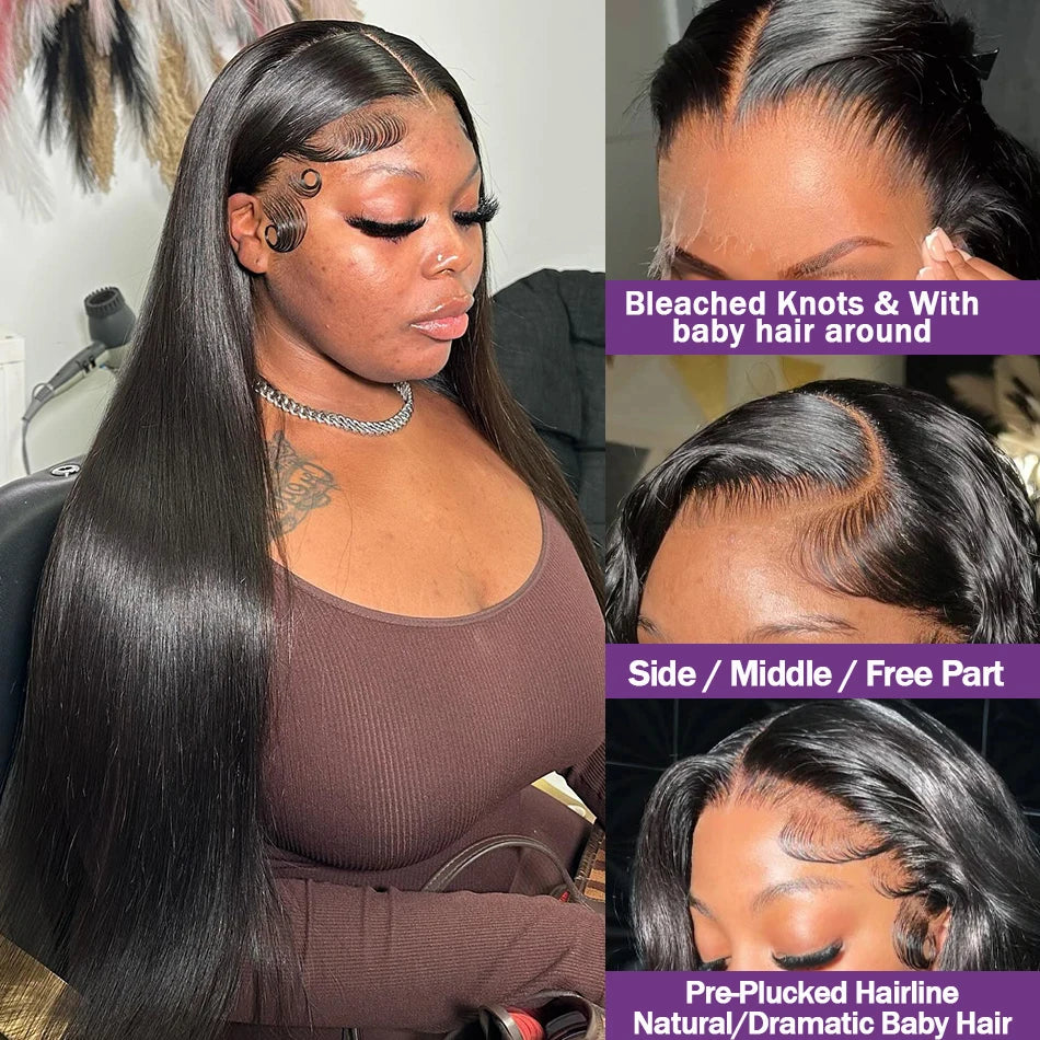 220 Density 13x6 Hd Transparent Human Hair Lace Frontal Wig 13x4 Bone Straight Lace Front Wig 360 PrePlucked Lace Wigs For Women