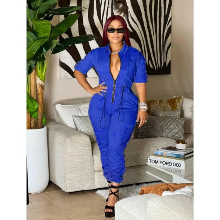 Women's Cargo Style Sexy Jumpsuits Front Zipper Slim Female Sexy Street Party 2025 Summer New Fashion One Piece Suit Long Romper
