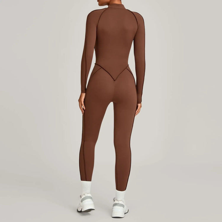 Women's Winter Yoga Jumpsuits Sports Fitness Hip-Lifting Slimming One-piece Zipper Long-Sleeved Outdoor Gym Workout Bodysuits