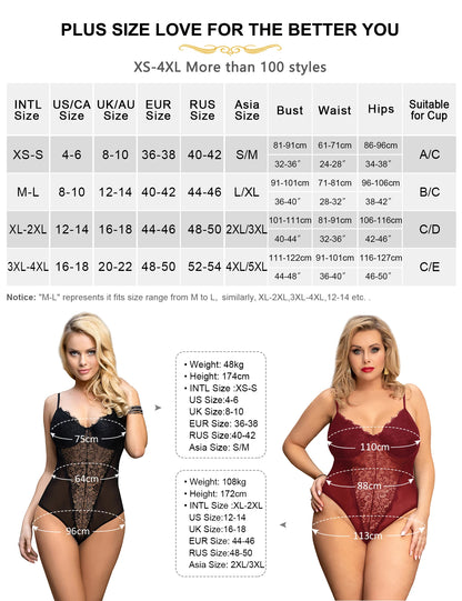 Comeondear Plus Size Crotch Open Bodysuits Red High Quality Lace Splicing Teddy With Underwire Sexy Jumpsuits Overalls for Women