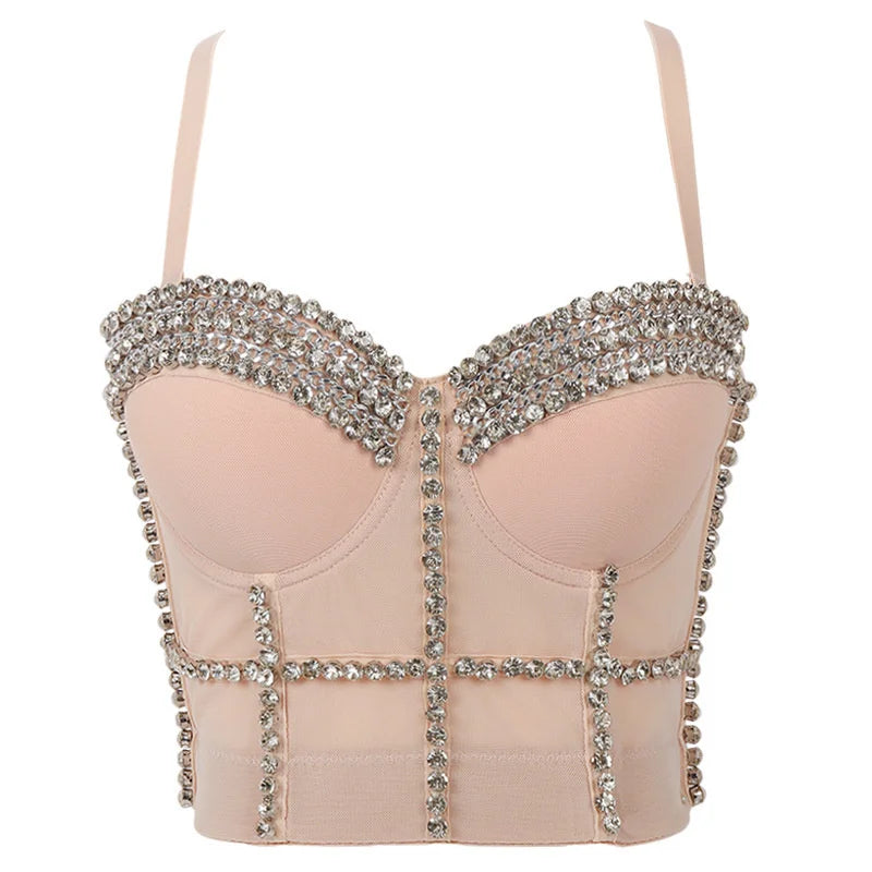 Quality Pearl Tank Tops Rhinestone Women Crop Top Club Clothes Streetwear Y2K Corset Woman Shaper Camis Fashion Feamale Clothing