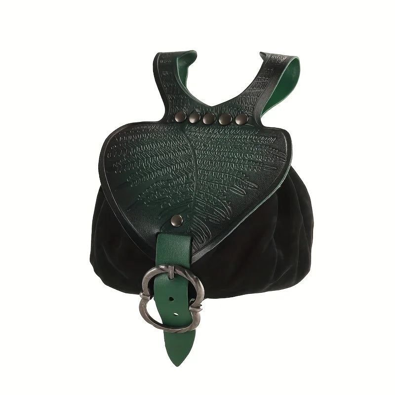 Renaissance Costume Accessories Medieval Retro Leather Waist Belt Leaf-Patterned Coin Purse Magic Potion Bottle Skirt Hike Clip Set for LARP&Cosplay