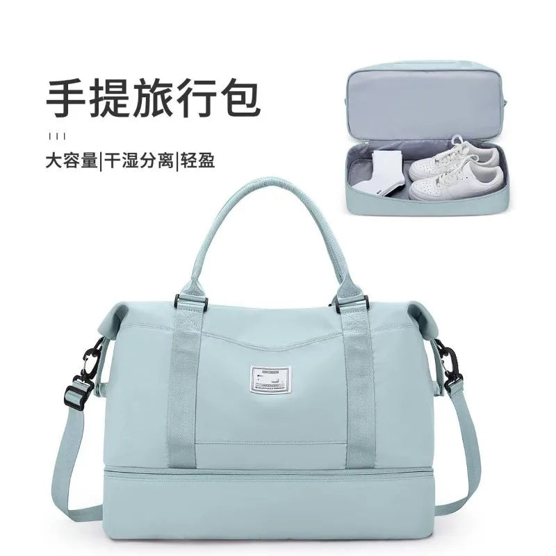 Outdoor Portable Travel Tote Adjustable Pull Rod Dry And Wet Separation Expandable Independent Shoe Compartment Fitness Bag