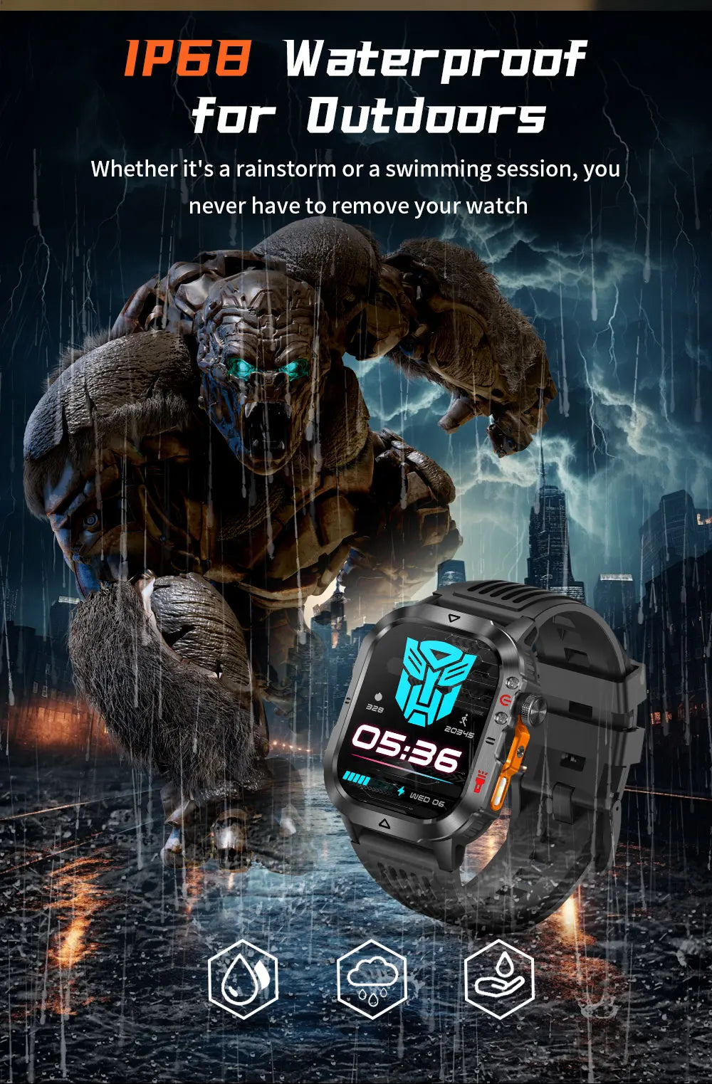 New Custom Co branded Men Transformers Smart Watch Outdoor 100mAh Battery GPS Flashlight BT Call Waterproof Sports Smartwatches