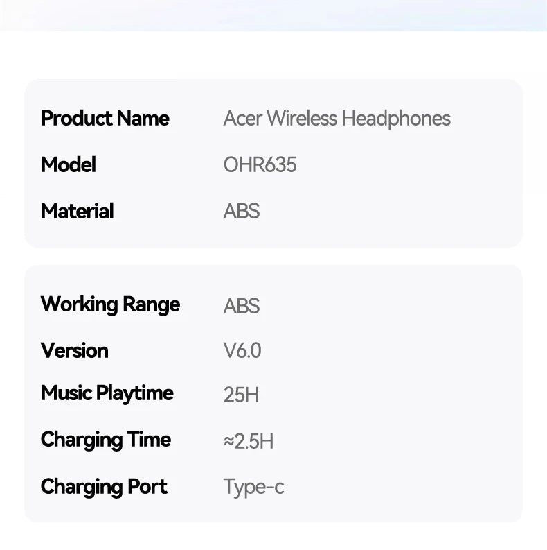 Acer OHR635 Neckband Bluetooth Headphones 40H Playtime Digital Display Wireless 6.0 Earphones with Mic