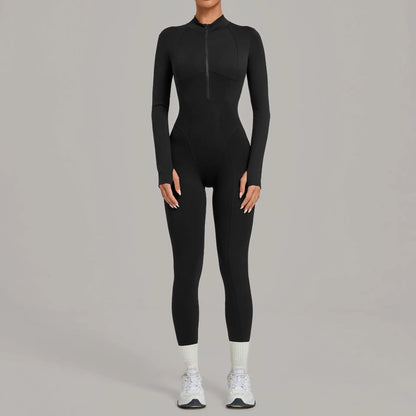 Zipper Jumpsuits for Woman No Padding Sports Overalls for Women Long Sleeve Gym Clothes Woman Activewear 2026 Purple Coffee XL