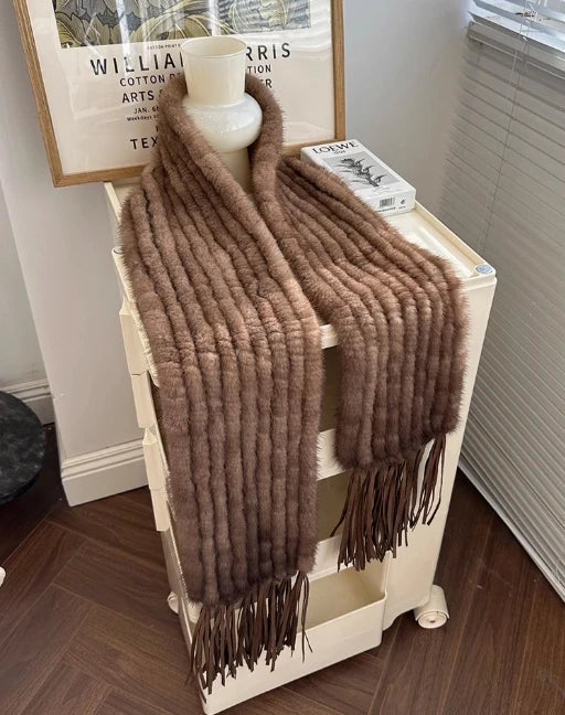 Winter new mink hair woven fur scarf long fringed warm fur scarf Korean version of women