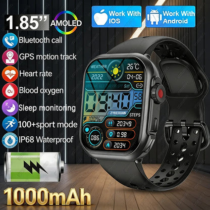 2026 New 1000 mAh Smart Watch Men Women 1.85“HD AMOLED GPS track Full Touch Screen IP68 Waterproof Bluetooth Call SmartWatch Man