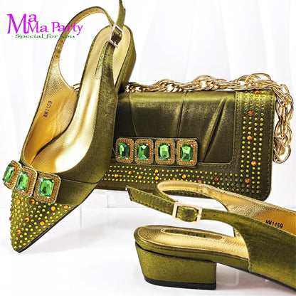 Fashion 2024 Classics Style Autumn Winter New Arrivals Italian Ladies Shoes Matching Bag Set in Wine Color for Garden Party