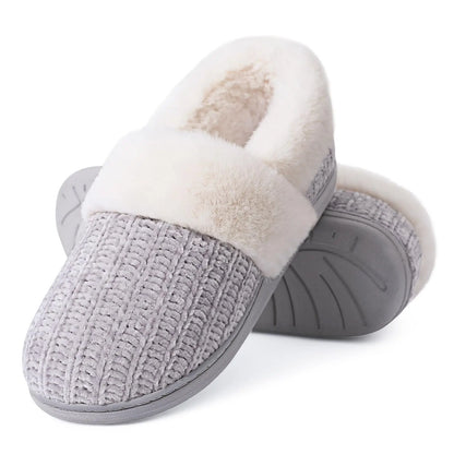 Pallene Winter Women's Fur Slippers Soft Sole Memory Foam Indoor Cotton Shoes Plush Lining Knit Slides Fluffy Men House Slippers