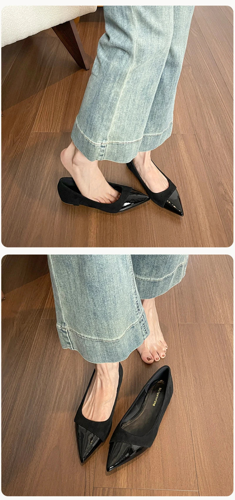 Women French Pointed Toe Flat Shoes Summer Fairy Style Patchwork Casual Shoes Elegant Shallow Footwear Matching Dresses Daily