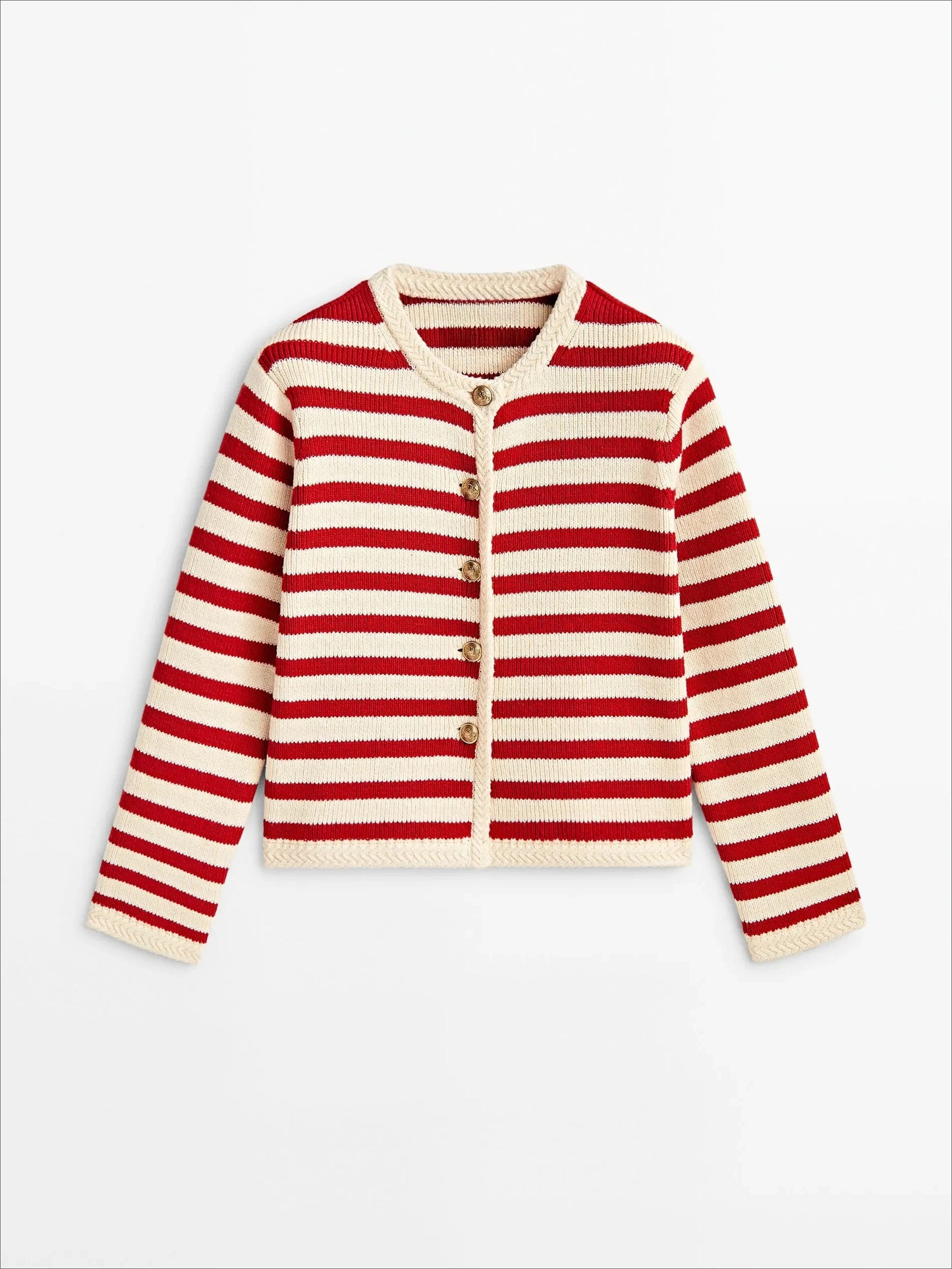 Ethereal Traf Md 2026 YAZHIMEI autumn new style of Women's casual fashion red Slim-fit commuter buckle classic striped cardigan