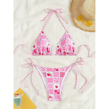 Swimsuit 2026 Female Micro Bikini Women Swimwear Summer Beachwear Women's Bathing Suit Floral Print Neck Halter Thong Bikini Set