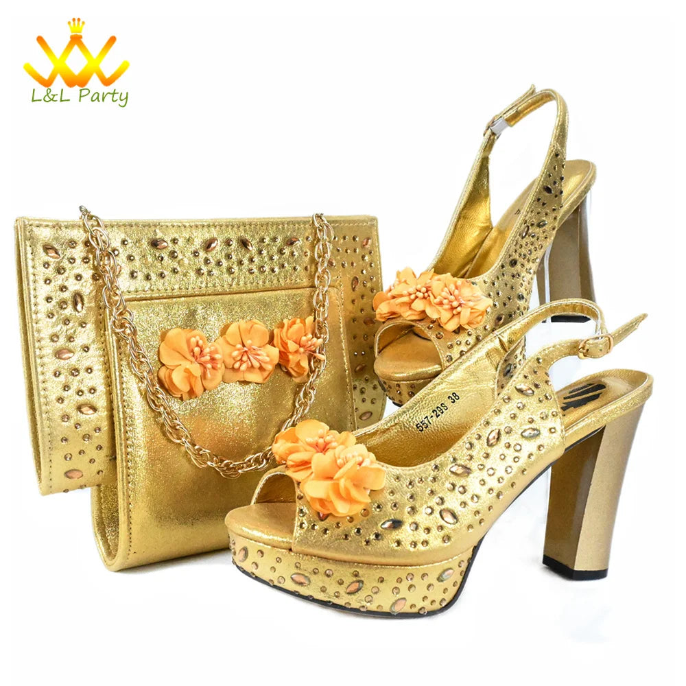 High Quality 2024 Summer New Design in Purple Color Mature Style Italian Women Shoes and Bag Set with Platform for Wedding Party